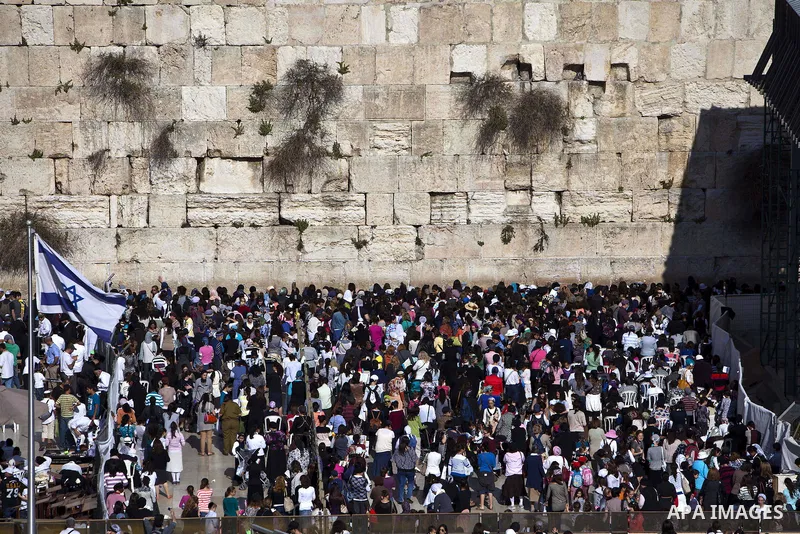 Ultra-Orthodox Jews pray in front of the Western Wall, Judaism's holiest site, as they recite the Priestly Blessing, a special prayer performed twice a year, in Jerusalem, 28 March 2013, during the high holiday of Passov...