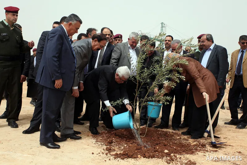Palestinian President Mahmoud Abbas (Abu Mazen) implants trees olives on the occasion of "Land Day", in the West Bank city of Ramallah, on Apr. 01, 2013. The annual demonstrations mark the deaths of six Arab Israeli prot...