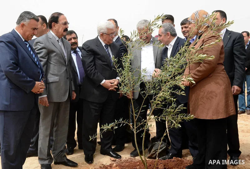 Palestinian President Mahmoud Abbas (Abu Mazen) implants trees olives on the occasion of "Land Day", in the West Bank city of Ramallah, on Apr. 01, 2013. The annual demonstrations mark the deaths of six Arab Israeli prot...