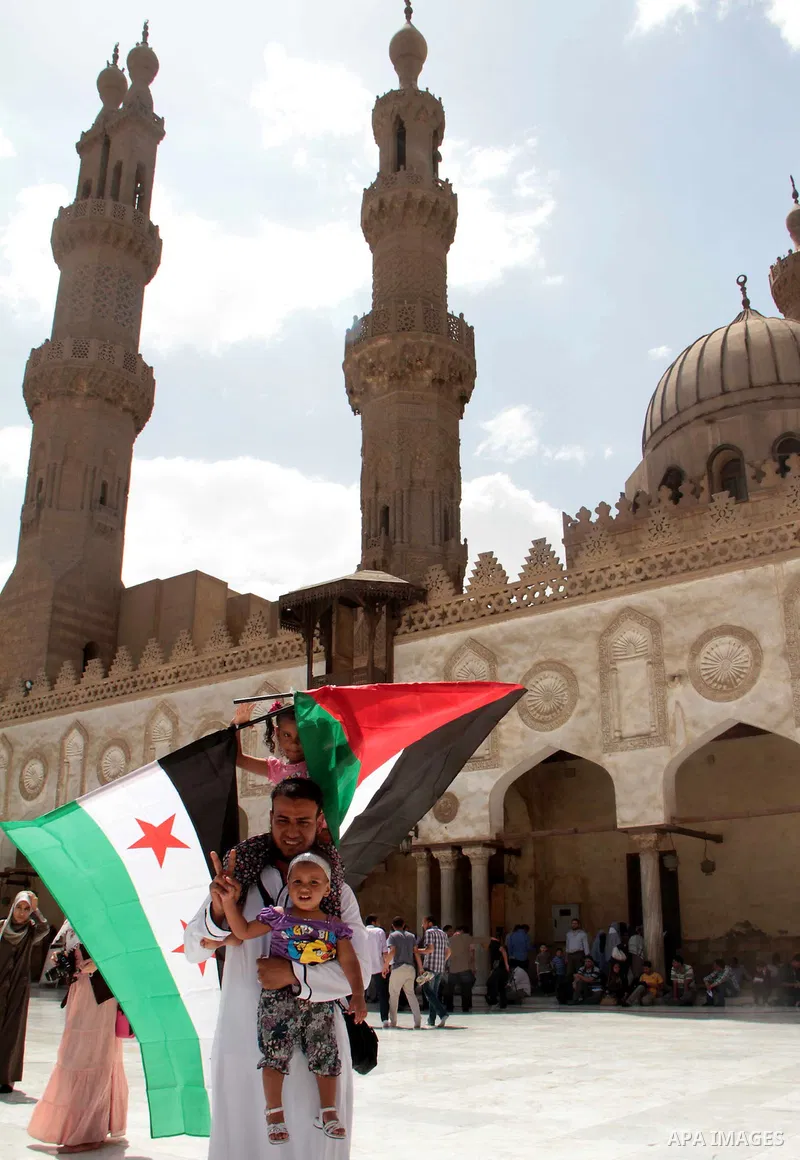 Egyptian protesters take part in a demonstration in support of the Palestinian people and of Muslims around the world, on May 10, 2013 in front of the Al-Ahzar mosque in Cairo. Protesters gathered to condemn recent Israe...
