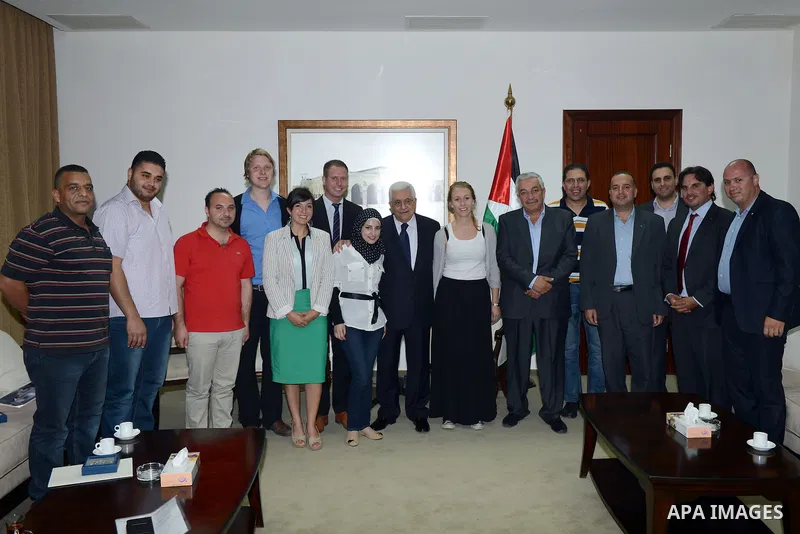 Palestinian President Mahmoud Abbas meet with Norwegian youth delegation, at Abbas's office in the West bank city of Ramallah June 04, 2013. Photo by Thaer Ganaim