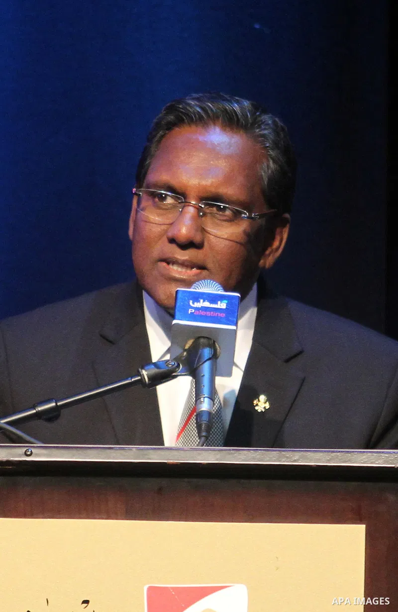Maldivian President Mohamed Waheed Hassan speaks at the fourth annual conference on Jerusalem, in the West Bank city of Ramallah, 05 June 2013. Palestinian President Mahmoud Abbas said Wednesday that the Palestinian peop...