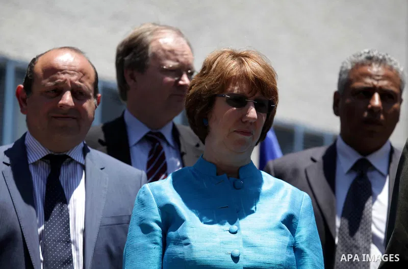 European Union foreign policy chief Catherine Ashton, visits a summer camp at a school organized by the United Nations Relief and Works Agency, UNRWA, in Gaza City, Thursday, June 20, 2013. Ashton visited Gaza as part of...