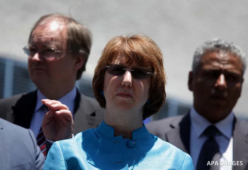 European Union foreign policy chief Catherine Ashton, visits a summer camp at a school organized by the United Nations Relief and Works Agency, UNRWA, in Gaza City, Thursday, June 20, 2013. Ashton visited Gaza as part of...