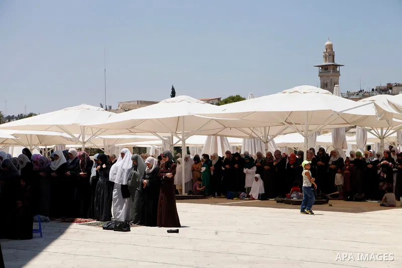 Palestinian women worshipers attend Friday prayers at al-Aqsa mosque compound, Islam's third holiest site, in Jerusalem's old city on June 21, 2013. Photo by Saeed Qaq