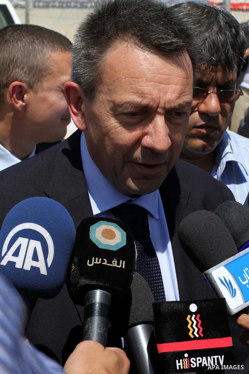 Peter Maurer, president of the International Committee of the Red Cross (ICRC) visits a project of rehabilitation of Wadi Gaza to treat the sewage and try to use it before injected into the seawater, in the central of Ga...