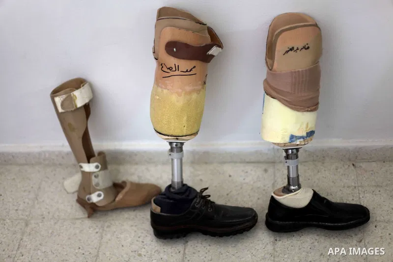 The prosthetic legs and crutch at Artificial Limbs and Polio Center in Gaza City on July 2, 2013. Mr. Maurer is visiting to Gaza to inspect some projects, listen to the civil society's leaders and hold a rare meeting wit...