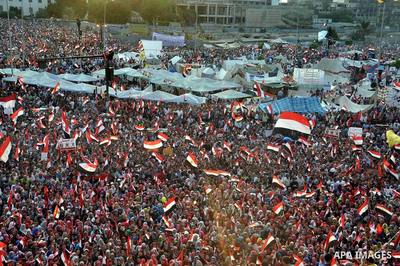 Egyptian protesters take part in a protest against President Morsi, in Tahrir square, Cairo, Egypt, 02 July 2013. Islamist President Mohamed Morsi on 02 July criticized an ultimatum by the Egyptian military to resolve a...