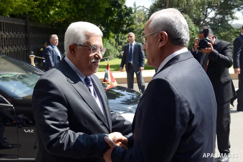 Lebanese President Michel Suleiman (R) receives Palestinian President Mahmud Abbas (L) at the Presidential palace in Baabda east of Beirut, Lebanon, 03 July 2013. Abbas flew to Lebanon via Jordan, and is expected to offe...