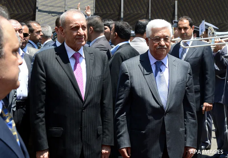 Lebanese Parliament Speaker Nabih Berri meets with Palestinian President Mahmoud Abbas in Beirut, Lebanon, 04 July 2013. Abbas arrived in Beirut on 03 July for a three-day official visit to meet with the Lebanese officia...
