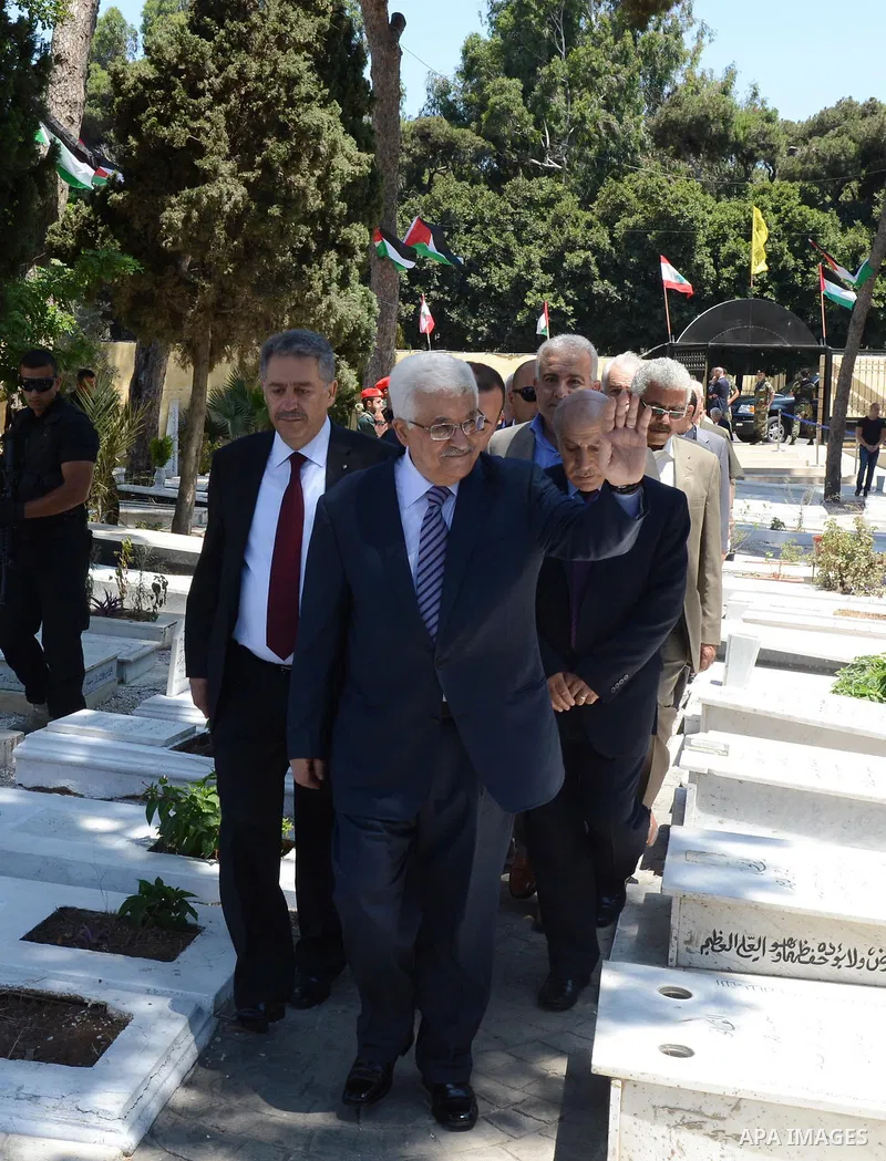 Palestinian President Mahmoud Abbas visits the Palestinian cemetery near Chatila Palestinian refugee camp in Beirut, Lebanon, 05 July 2013. Abbas arrived in Beirut for a three-day official visit to meet with the Lebanese...