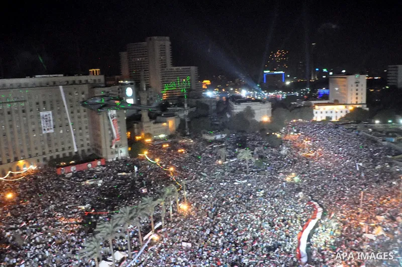 Egyptian opponents of ousted president Mohamed Morsi gather at Tahrir Square in Cairo, Egypt, 26 July 2013. Egyptian authorities on 26 July ordered ousted president Mohammed Morsi to be detained for 15 days pending furth...