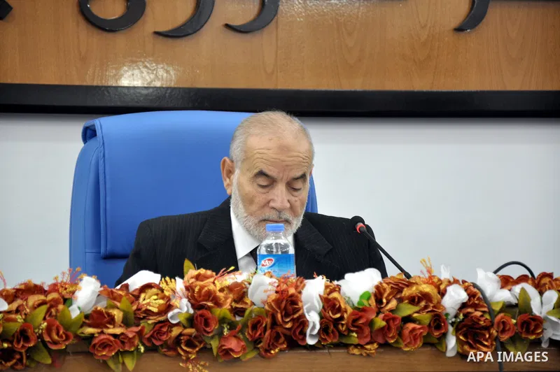 The spokesman of the Palestinian Parliament in Gaza Strip, Ahmed Bahar delivers speech during a meeting with members of the Palestinian Legislative Council to discus the political situation in Egypt, in Gaza City on Aug....