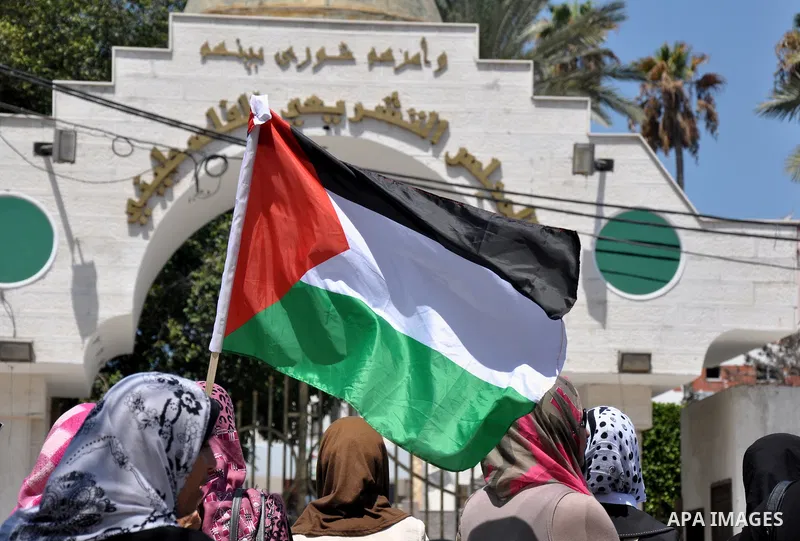 Palestinian women gather for a demonstration calling for the end of the political division between the Gaza Strip Hamas-led leadership and the Palestinian Authority Fatah-led in the West Bank city of Ramallah, on Aug. 20...