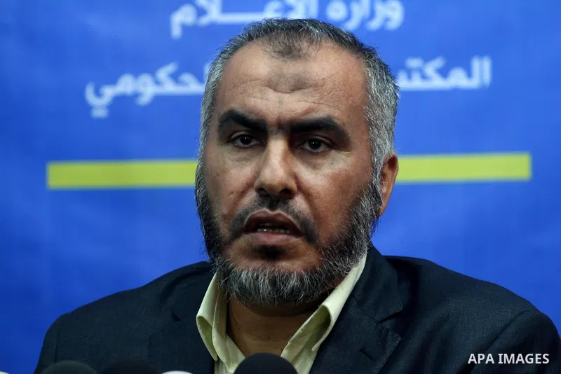 Palestinian of the Deputy Minister of Foreign Affairs, Ghazi Hamad, speaks during a press conference on the closure of the Rafah crossing, in Gaza city on Aug. 21. 2013. Photo by Mohammed Asad
