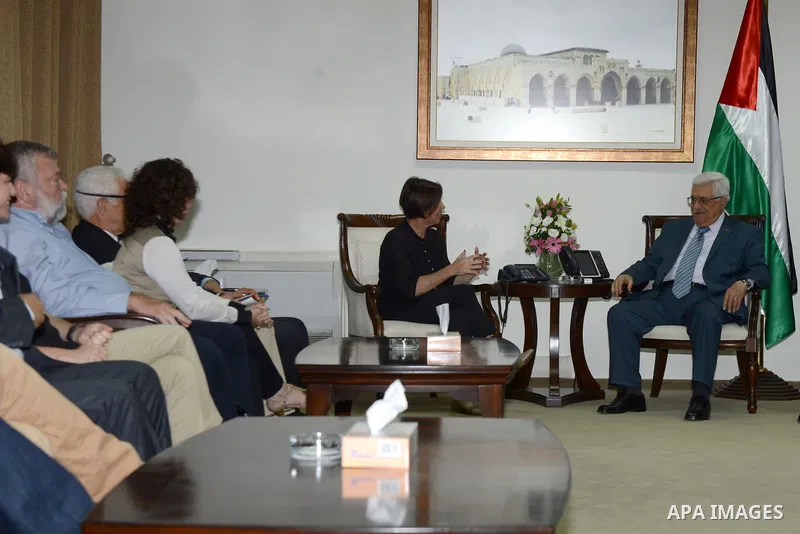 Palestinian President Mahmoud Abbas (Abu Mazen) meets with a delegation from the Meretz party in the West Bank city of Ramallah, on Aug. 22, 2013. Photo by Thaer Ganaim