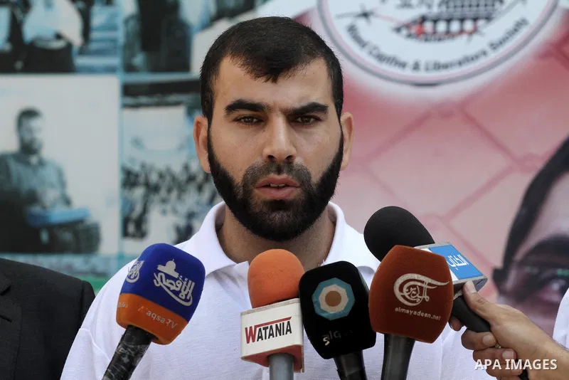 Freed Palestinian prisoner Ayman Abu Daoud speaks during a press conference upon his arrival to the Gaza Strip through Beit Hanoun crossing (Erez), in Gaza City on Aug 22, 2013. Daoud, 37, arrived in the Gaza Strip on Th...