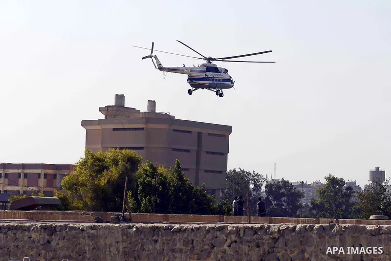An Egyptian military helicopter ambulance transporting former Egyptian president Hosni Mubarak is seen leaving Cairo's Tora prison on August 22, 2013. Egypt's ousted leader Hosni Mubarak has been released from jail and t...