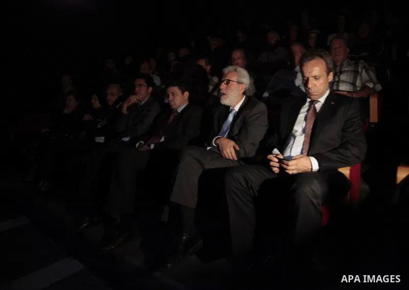 Turkish Ambassador Sakir Ozkan Torunlar and Palestinian Minister of Culture Anwar Abu Aisha attend the concert of Turkish musical band 'Istanbul' in Jerusalem on Aug 22, 2013. The concert organized in collaboration with...