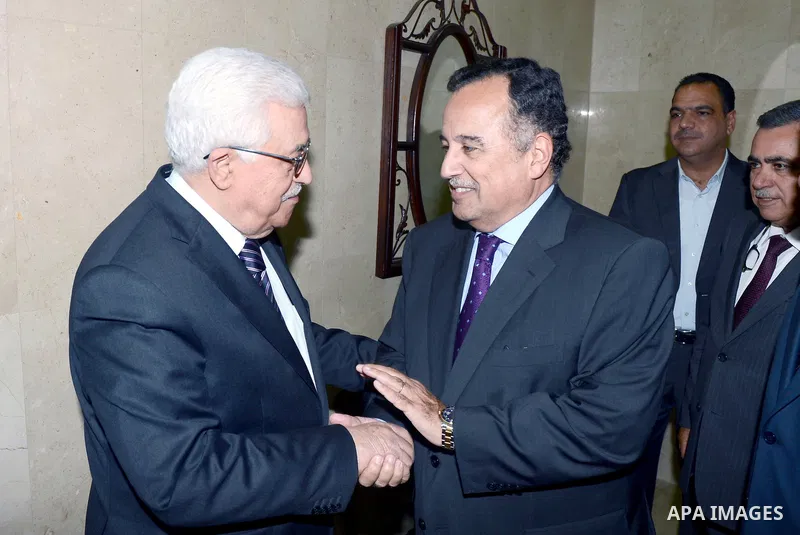 Palestinian President Mahmoud Abbas (Abu Mazen) meets with cEgyptian Foreign Minister Nabil Fahmy in the West Bank city of Ramallah on August 26, 2013. Photo by Thaer Ganaim