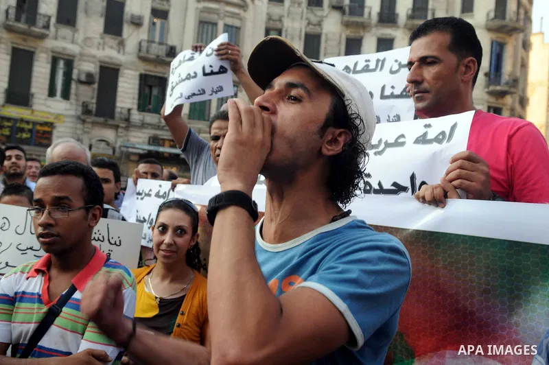 Egyptian protesters shout slogans against the US administration before an Arab Foreign Ministers meeting, the League s headquarters in Cairo, Egypt, 01 September 2013. The meeting is expected to focus on the Syrian crisi...