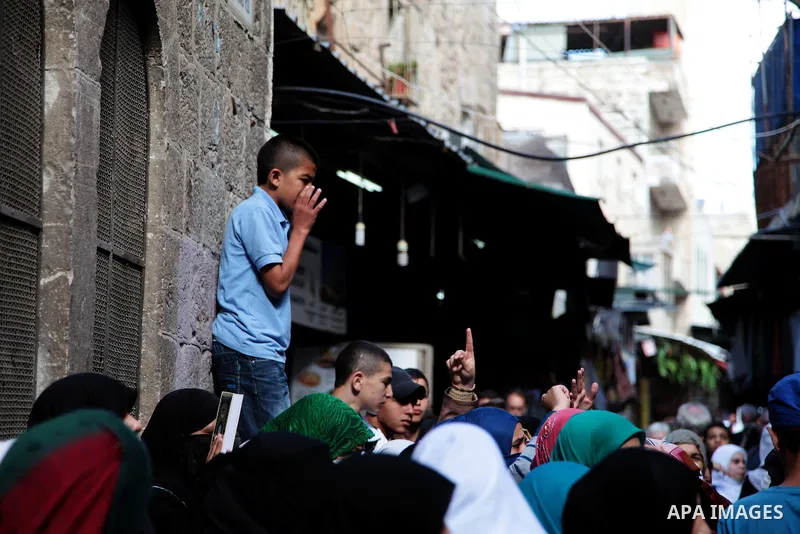 Palestinian women demonstrate in Jerusalem's during clashes between Palestinian stone throwers and Israeli riot police on September 25, 2013. The compound, which lies in Jerusalem's Old City is a flashpoint because of it...
