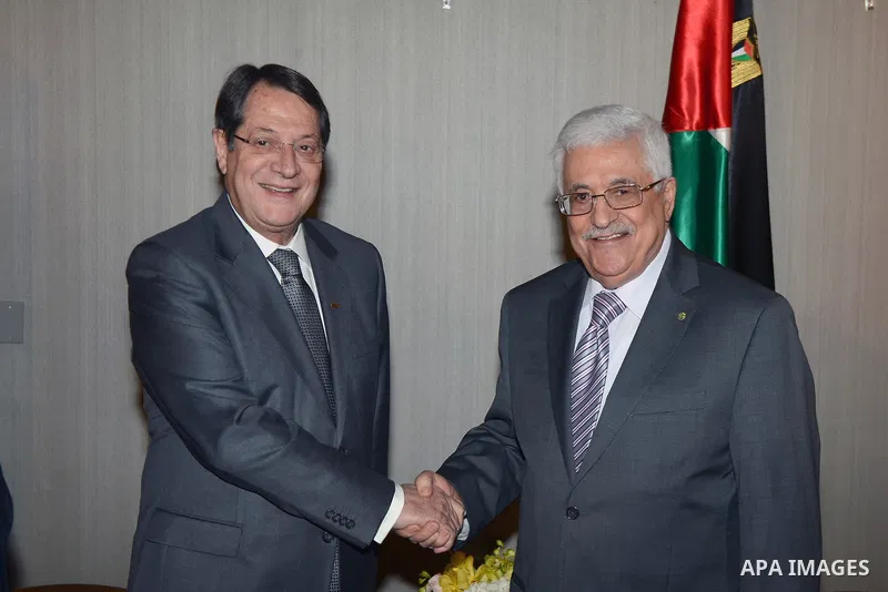 Palestinian President Mahmoud Abbas (R) meets with President of Cyprus Nicos Anastasiades, during the United Nations General Assembly at the UN headquarters in New York Sept. 25, 2013. Photo by Thaer Ganaim