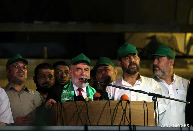 The spokesman of Hamas Parliament, Ahmed Bahar delivers speech during a rally marking 13th anniversary of the so-called Al-Aqsa uprising or 'Second Intifada', in Gaza City, 26 September 2013. Palestinians marked the 13th...