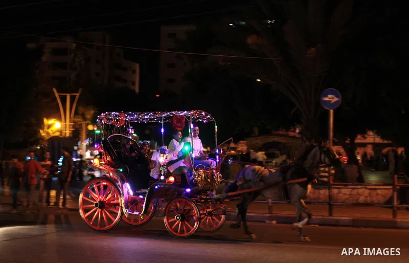 A Palestinian family ride in a carriage on September 26, 2013 in Gaza City. Photo by Ashraf Amra