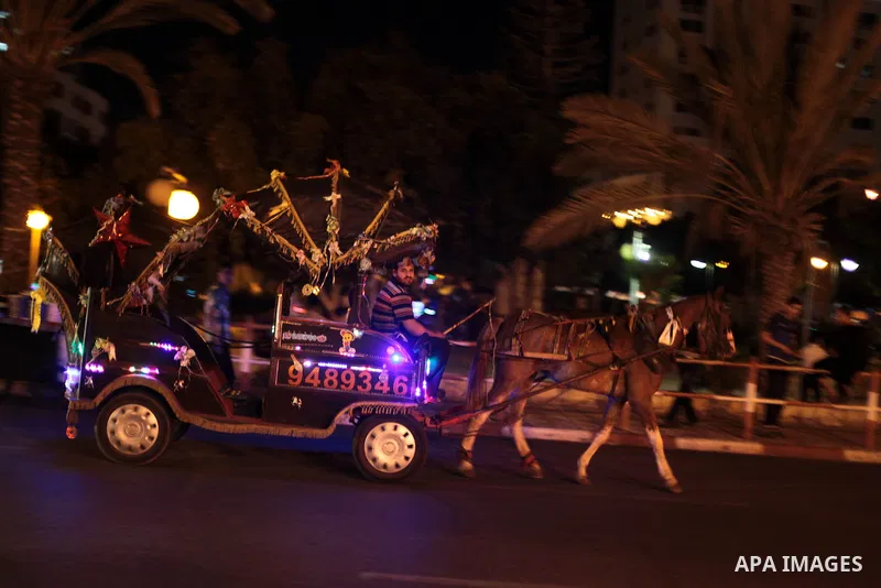 A Palestinian man rides in a carriage on September 26, 2013 in Gaza City. Photo by Ashraf Amra