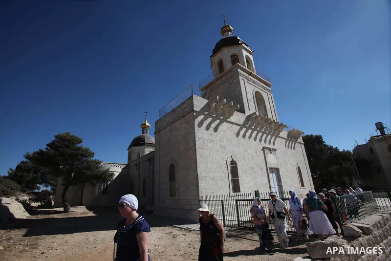 Russian tourists visit the Russian Compound Church "al-Muskubīya" , in the West Bank city of Hebron, on Oct. 26, 2013. The site of the oak was acquired in 1868 by Archimandrite Antonin (Kapustin) for the Church of Russia...