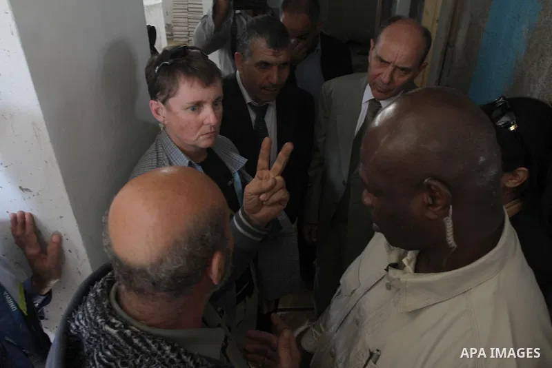 Coordinator of Humanitarian Affairs in the United Nations James Rowley inside the school in Jabalya in the northern Gaza Strip on Nov. 21, 2013. James Rowley announced the suspension of projects of UNRWA in the Gaza Stri...