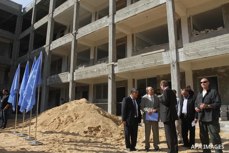 Coordinator of Humanitarian Affairs in the United Nations James Rowley inside the school in Jabalya in the northern Gaza Strip on Nov. 21, 2013. James Rowley announced the suspension of projects of UNRWA in the Gaza Stri...