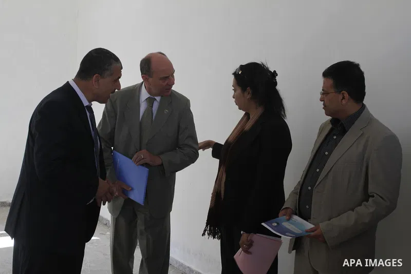 Coordinator of Humanitarian Affairs in the United Nations James Rowley inside the school in Jabalya in the northern Gaza Strip on Nov. 21, 2013. James Rowley announced the suspension of projects of UNRWA in the Gaza Stri...