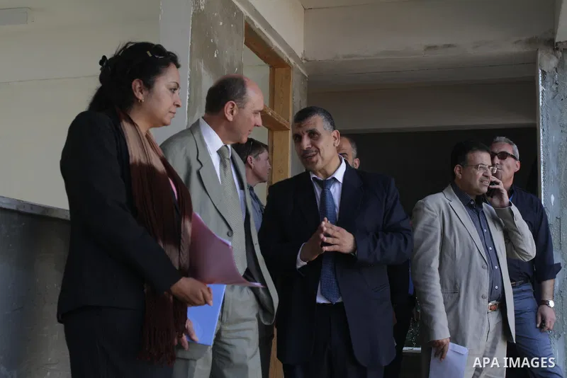 Coordinator of Humanitarian Affairs in the United Nations James Rowley inside the school in Jabalya in the northern Gaza Strip on Nov. 21, 2013. James Rowley announced the suspension of projects of UNRWA in the Gaza Stri...