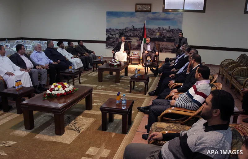 Palestinian Prime Minister in Gaza Strip, Ismail Haniyeh meets with the convoy of "Miles of Smiles 23" at his house in Gaza city November 22, 2013. Photo by Mohammed Asad