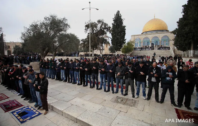 Palestinian worshipers attend Friday prayers at the Al-Aqsa compound, Islam's third holiest site, in the old city of Jerusalem January 10, 2014. Photo by Saeed Qaq
