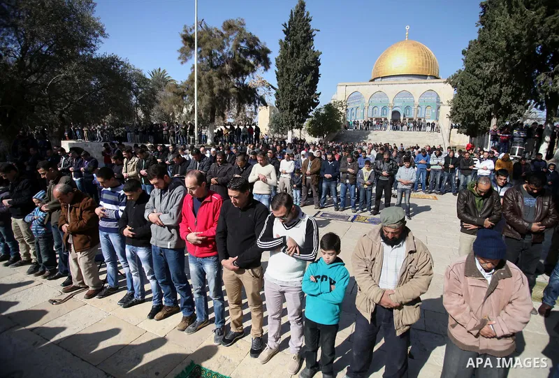 Palestinian worshipers attend Friday prayers at the Al-Aqsa compound, Islam's third holiest site, in the old city of Jerusalem January 17, 2014. Photo by Saeed Qaq