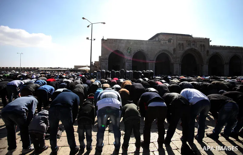 Palestinian worshipers attend Friday prayers at the Al-Aqsa compound, Islam's third holiest site, in the old city of Jerusalem January 17, 2014. Photo by Saeed Qaq