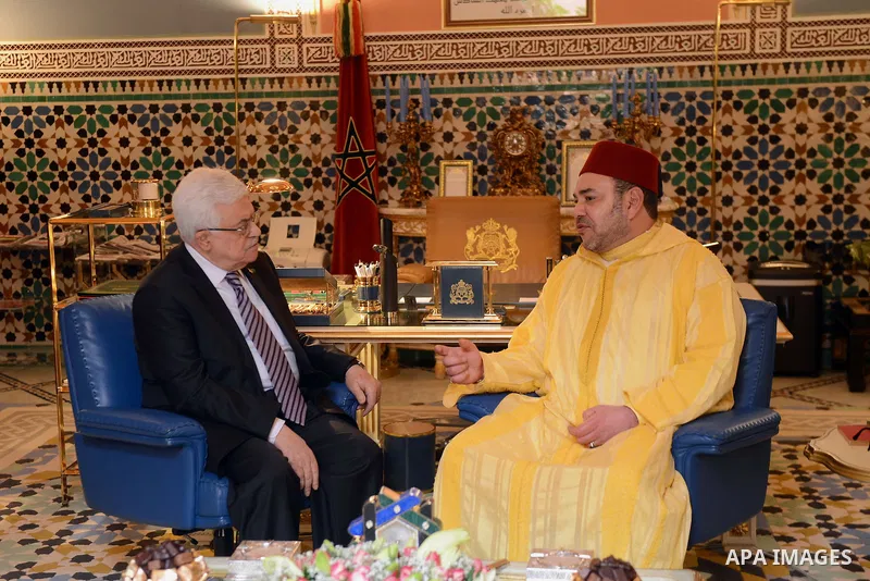 Palestinian President, Mahmoud Abbas (Abu Mazen) meets with the King Mohammed VI, King of Morocco in Marrakechm on Jan. 17, 2014. Photo by Thaer Ganaim