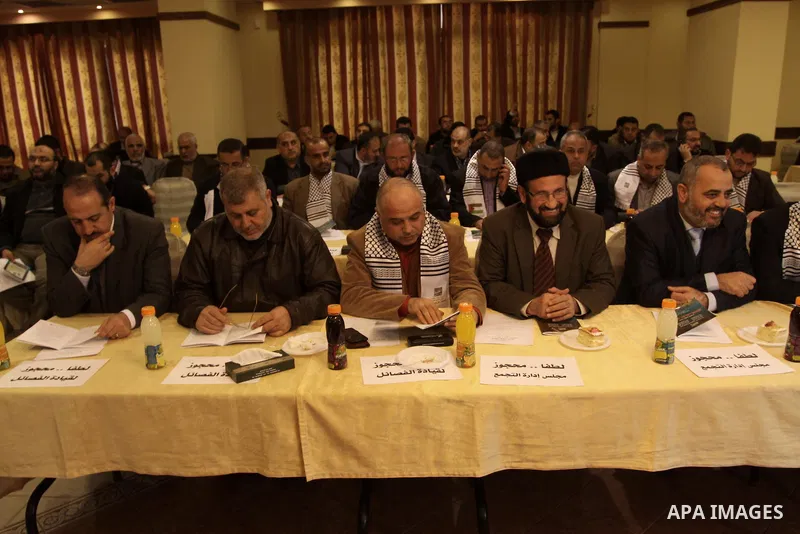 Palestinian members of unions and political parties attend a conference discusses the Palestinian rights, in Gaza City on January 23, 2014. Photo by Mohammed Asad