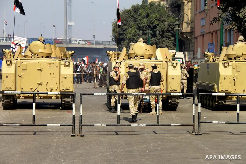 Supporters of Egypt's army and police cheer with national flags in front of armoured personnel carriers (APC) in front of Tahrir square in Cairo, on the third anniversary of Egypt's uprising, January 25, 2014. Egyptian p...