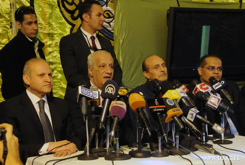Egypt's Antiquities Minister Mohamed Ibrahim speaks during a press conference at the Museum of Islamic Art after members of the UNESCO delegation checked the damage of the museum in Cairo, Egypt, Friday, Jan. 31, 2014. T...