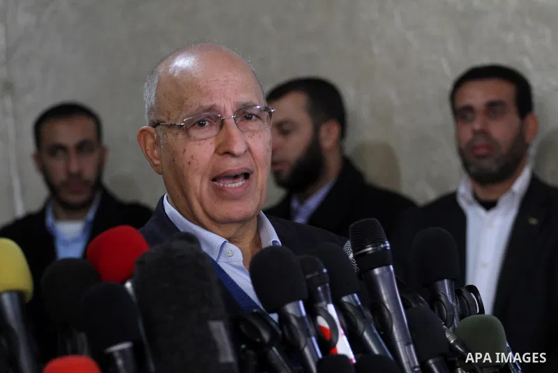 The member of Fatah Central Committee Nabil Shaath speaks during a press conference following his meeting with Prime Minister in Gaza Strip Ismail Haniyeh in Gaza City on February 09, 2014. In a brief statement Hamas gov...