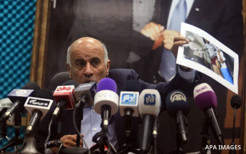 Palestinian Football Association chairman Jibril Rajoub speaks during a press conference about the Israeli obstacles for Palestinian Sport in the West Bank city of Ramallah on Feb. 12, 2014. Photo by Issam Rimawi