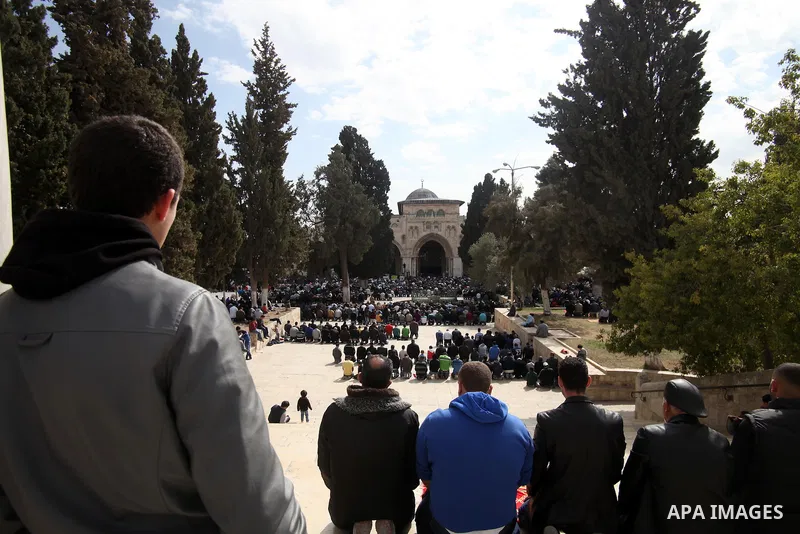 Palestinian worshipers attend Friday prayers at the Al-Aqsa compound, Islam's third holiest site, in the old city of Jerusalem February 14, 2014. Photo by Saeed Qaq