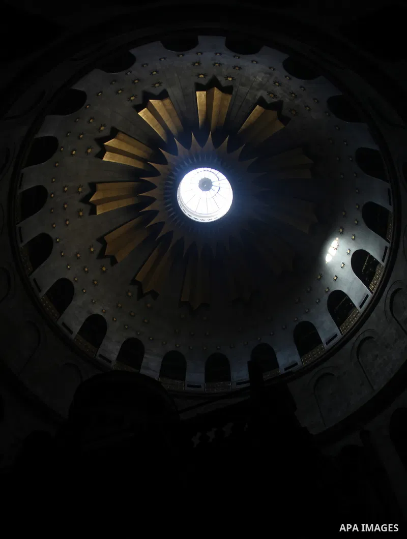 The Edicule of the Tomb and ceiling of the rotunda is seen in the Church of the Holy Sepulchre, in Jerusalem's Old City, February 19, 2014. Photo by Saeed Qaq