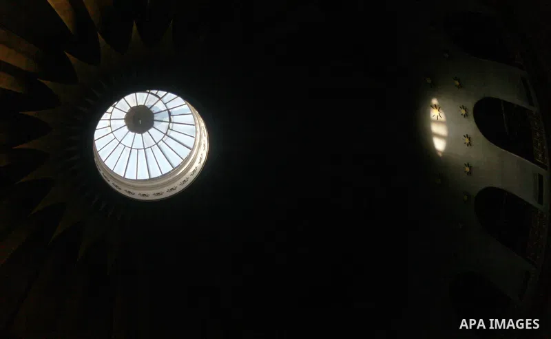 The Edicule of the Tomb and ceiling of the rotunda is seen in the Church of the Holy Sepulchre, in Jerusalem's Old City, February 19, 2014. Photo by Saeed Qaq