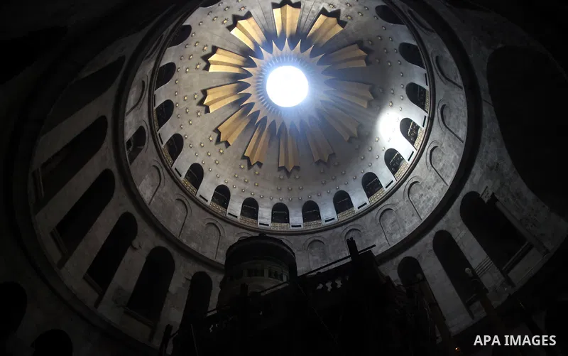The Edicule of the Tomb and ceiling of the rotunda is seen in the Church of the Holy Sepulchre, in Jerusalem's Old City, February 19, 2014. Photo by Saeed Qaq