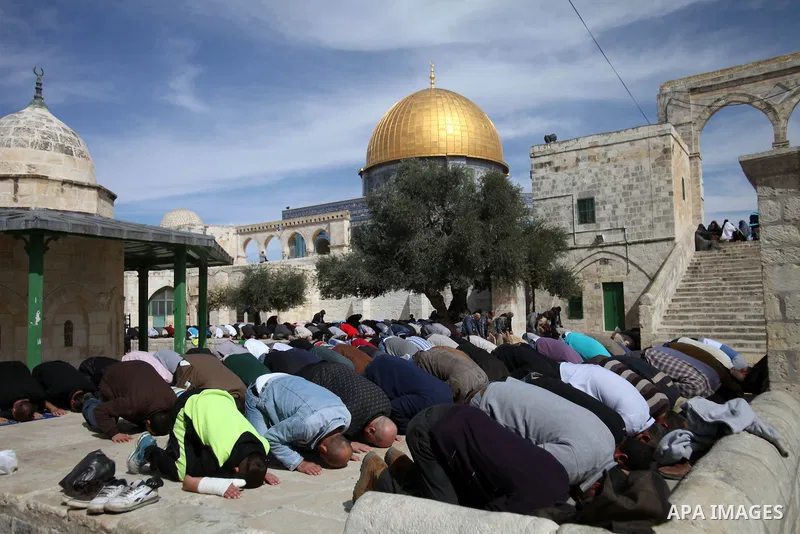 Palestinian worshipers attend Friday prayers at the Al-Aqsa compound, Islam's third holiest site, in the old city of Jerusalem February 21, 2014. Photo by Saeed Qaq